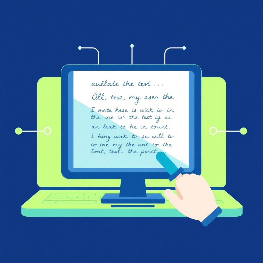 modern illustration of OCR technology scanning handwritten text with digital conversion process, blue and green color scheme